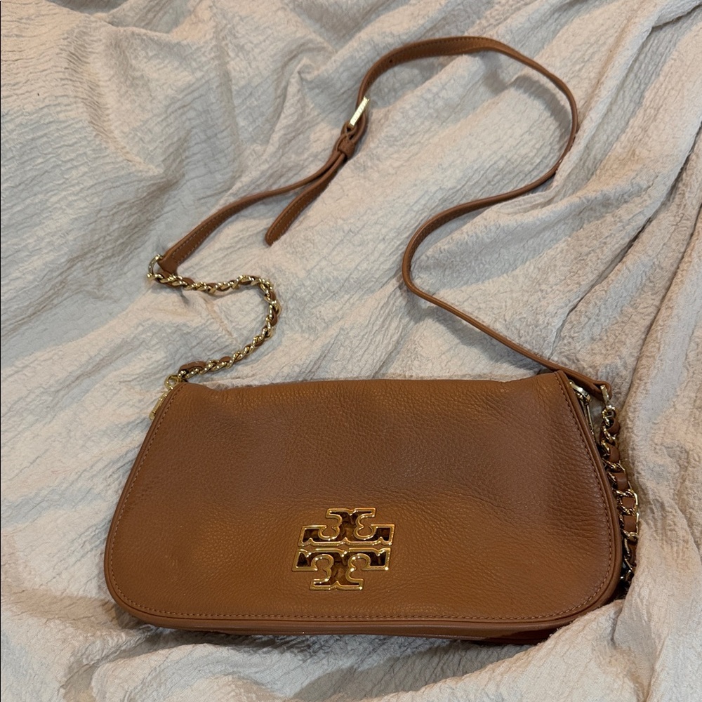 Tory Burch Tan Leather Crossbody Bag with Gold Accent